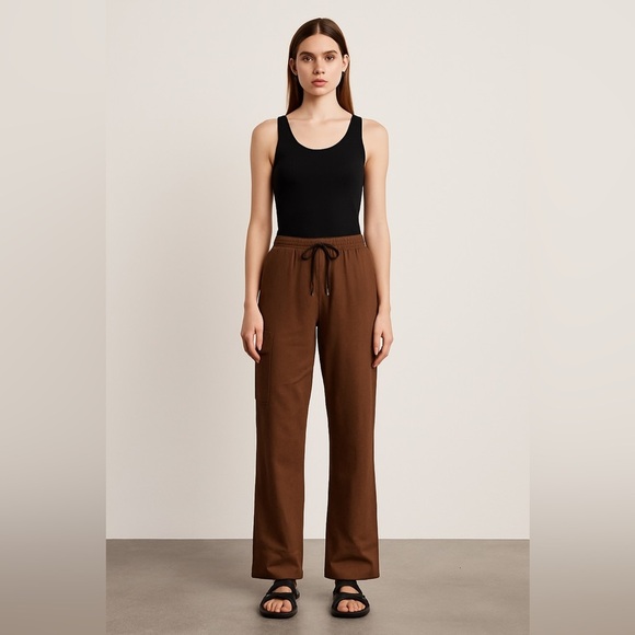 BCBGMaxAzria Brown Linen-Blend Pants - Picture 1 of 8